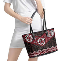 New Zealand Aotearoa Leather Tote Bag Red Taniko Art Maori Pattern LT05 - Polynesian Pride