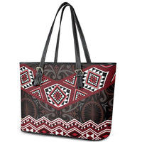New Zealand Aotearoa Leather Tote Bag Red Taniko Art Maori Pattern LT05 - Polynesian Pride