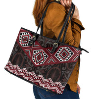 New Zealand Aotearoa Leather Tote Bag Red Taniko Art Maori Pattern LT05 - Polynesian Pride