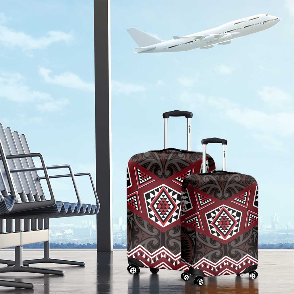 New Zealand Aotearoa Luggage Cover Red Taniko Art Maori Pattern LT05 - Polynesian Pride