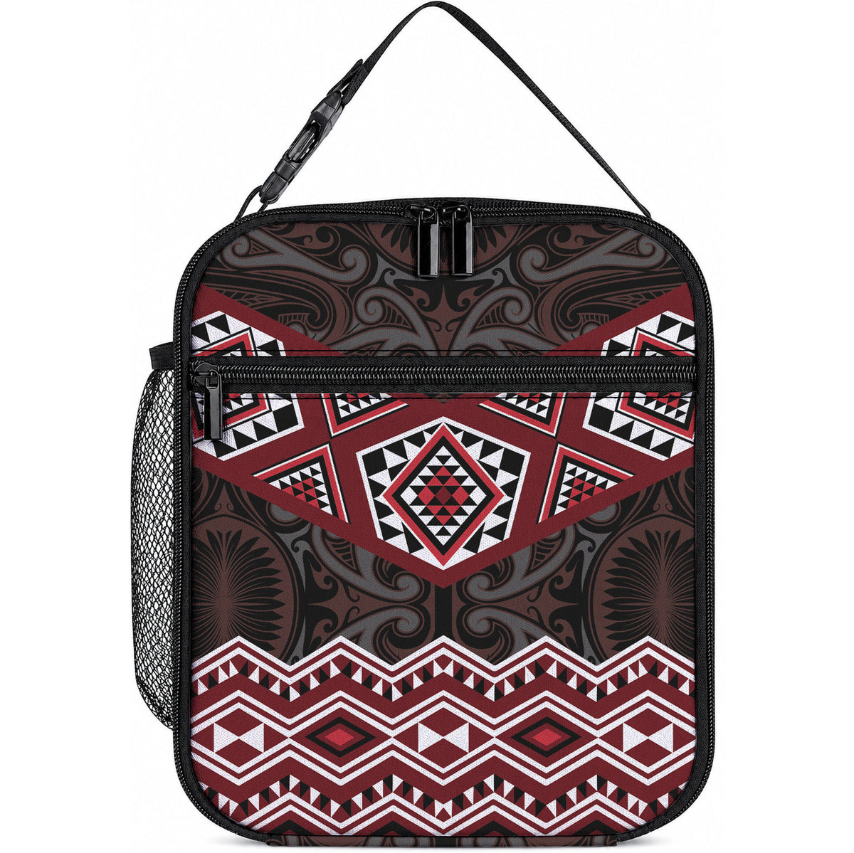 New Zealand Aotearoa Lunch Bag Red Taniko Art Maori Pattern LT05 10.2 × 8.3 × 4.3 inch Red - Polynesian Pride