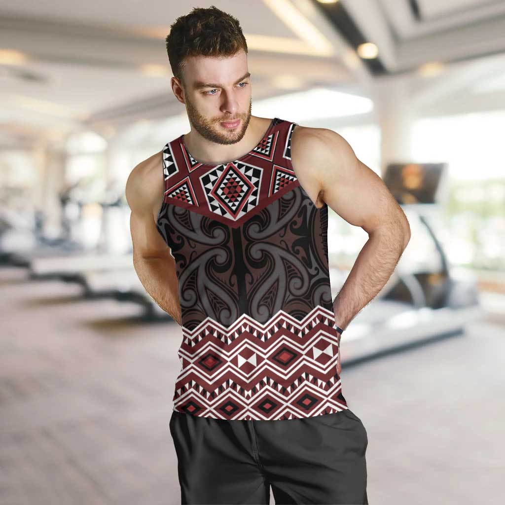 New Zealand Aotearoa Men Tank Top Red Taniko Art Maori Pattern