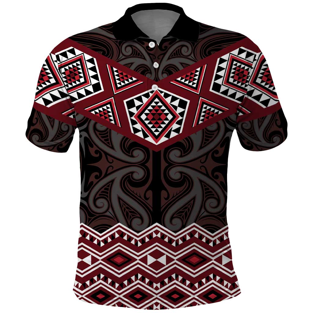 New Zealand Aotearoa Polo Shirt Red Taniko Art Maori Pattern LT05 Red - Polynesian Pride