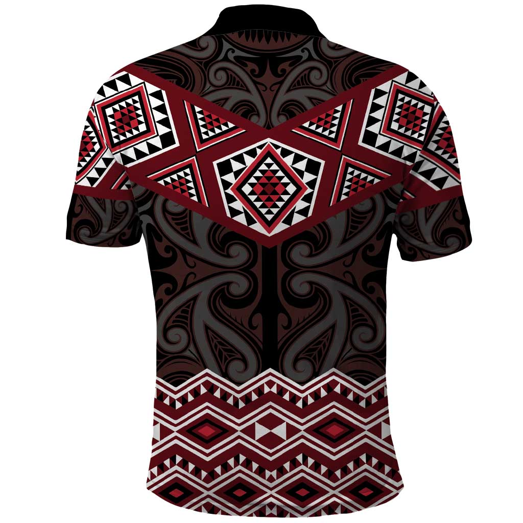 New Zealand Aotearoa Polo Shirt Red Taniko Art Maori Pattern LT05 - Polynesian Pride
