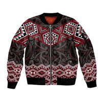 New Zealand Aotearoa Sleeve Zip Bomber Jacket Red Taniko Art Maori Pattern LT05 Unisex Red - Polynesian Pride