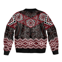 New Zealand Aotearoa Sleeve Zip Bomber Jacket Red Taniko Art Maori Pattern LT05 - Polynesian Pride