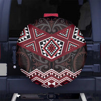 New Zealand Aotearoa Spare Tire Cover Red Taniko Art Maori Pattern LT05 No hole Red - Polynesian Pride
