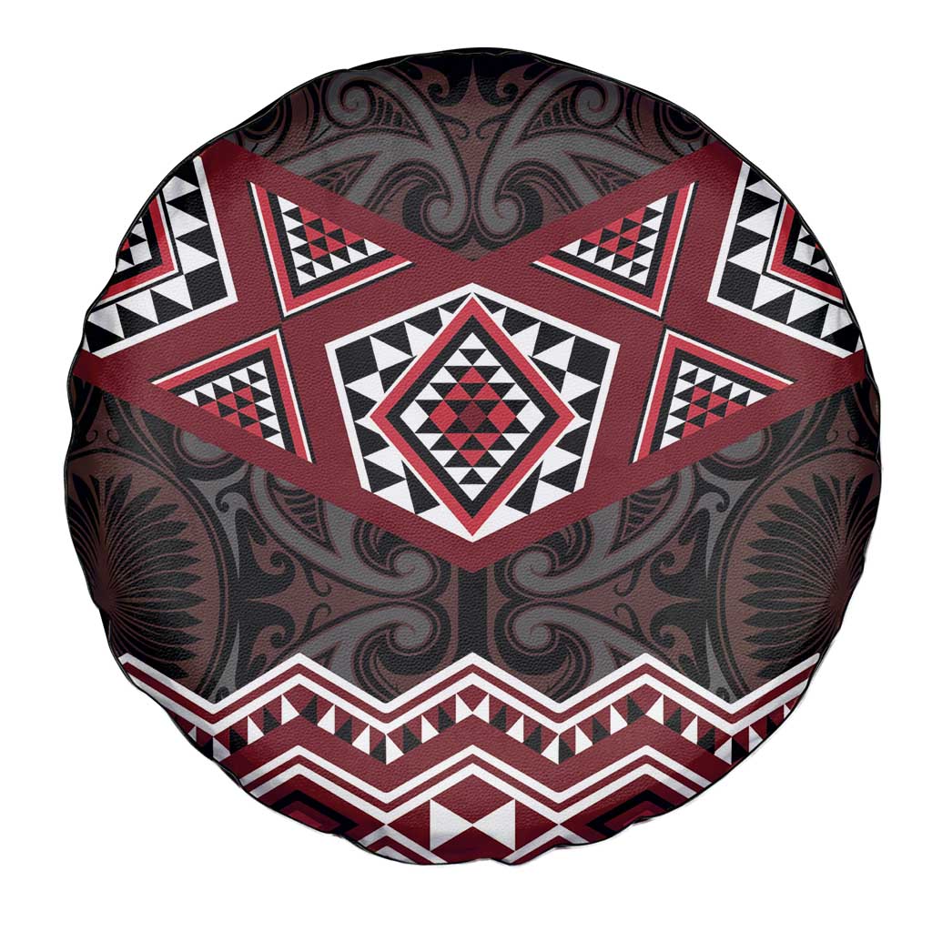 New Zealand Aotearoa Spare Tire Cover Red Taniko Art Maori Pattern LT05 - Polynesian Pride