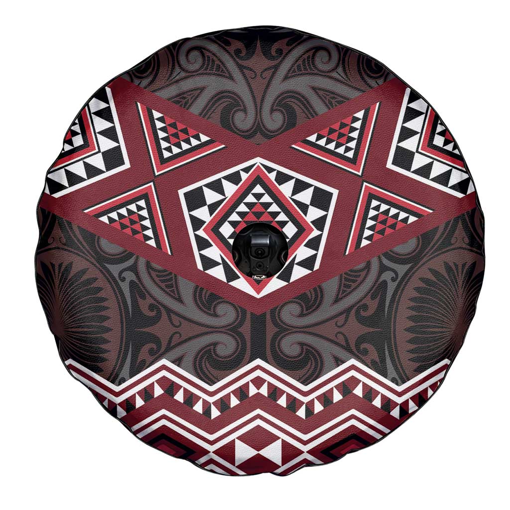 New Zealand Aotearoa Spare Tire Cover Red Taniko Art Maori Pattern LT05 - Polynesian Pride