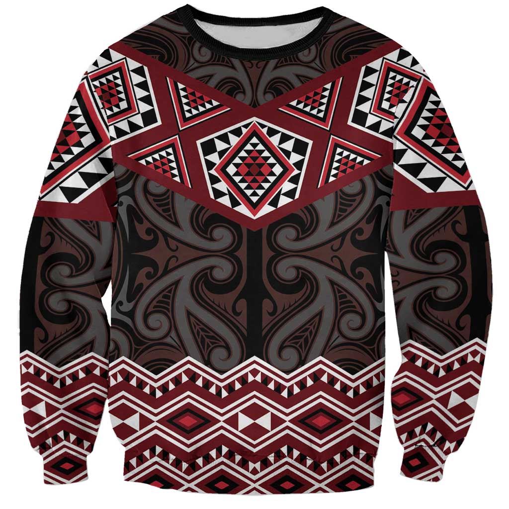 New Zealand Aotearoa Sweatshirt Red Taniko Art Maori Pattern LT05 Unisex Red - Polynesian Pride