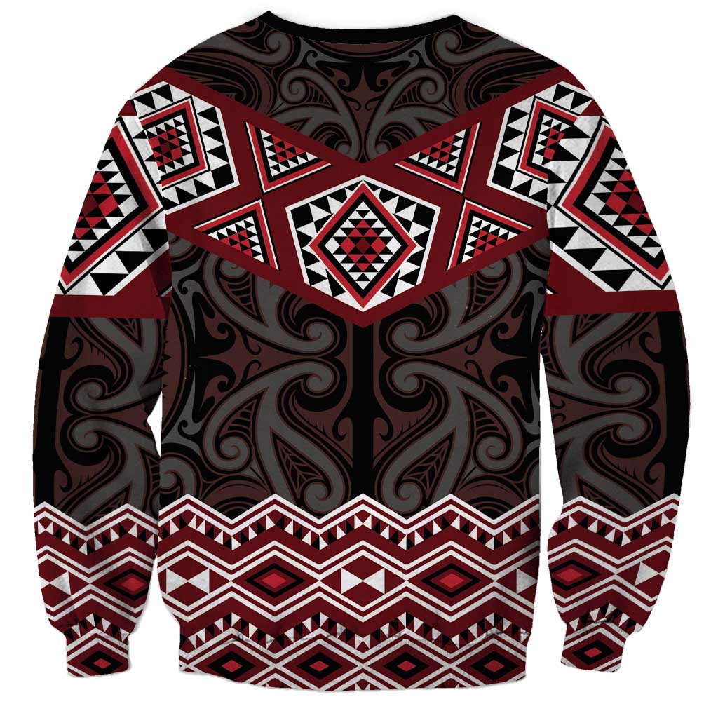 New Zealand Aotearoa Sweatshirt Red Taniko Art Maori Pattern LT05 - Polynesian Pride