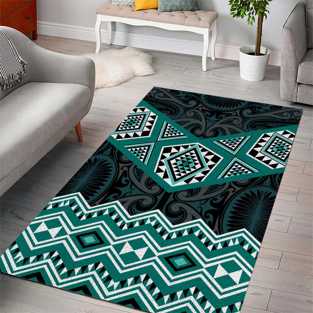 New Zealand Aotearoa Area Rug Turquoise Taniko Art Maori Pattern LT05 - Polynesian Pride