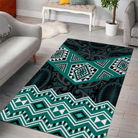 New Zealand Aotearoa Area Rug Turquoise Taniko Art Maori Pattern LT05 - Polynesian Pride