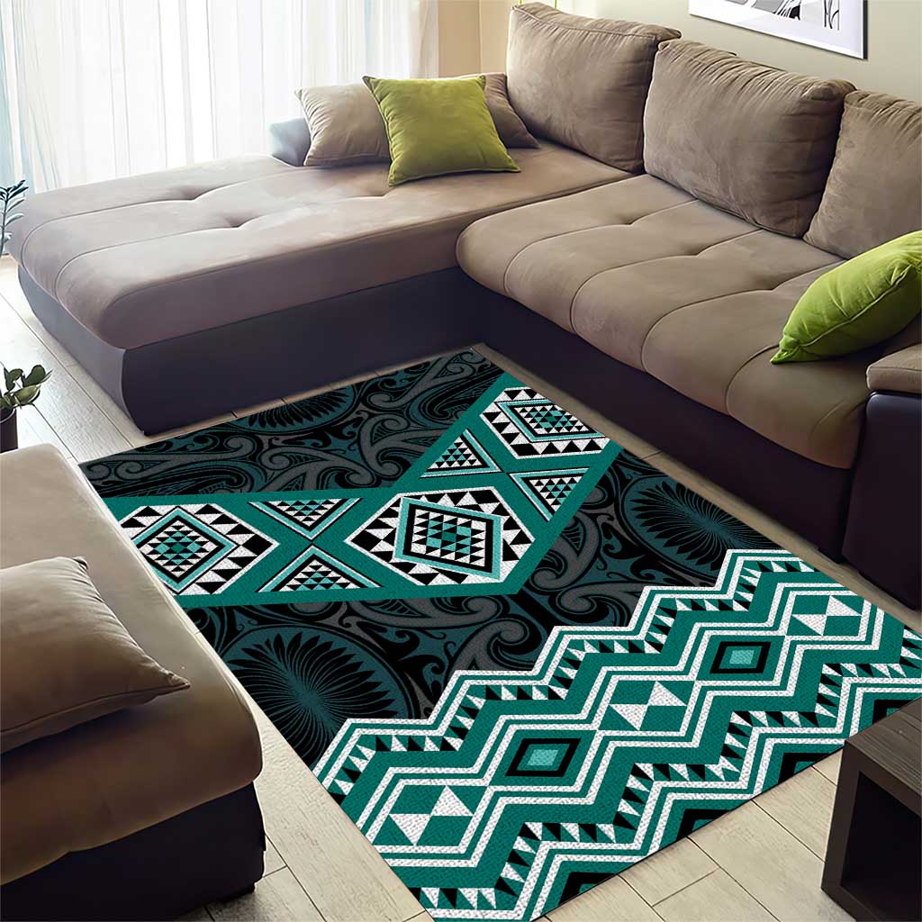 New Zealand Aotearoa Area Rug Turquoise Taniko Art Maori Pattern LT05 - Polynesian Pride