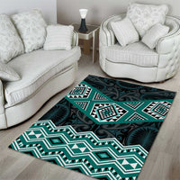 New Zealand Aotearoa Area Rug Turquoise Taniko Art Maori Pattern LT05 - Polynesian Pride