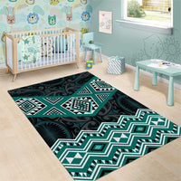 New Zealand Aotearoa Area Rug Turquoise Taniko Art Maori Pattern LT05 - Polynesian Pride