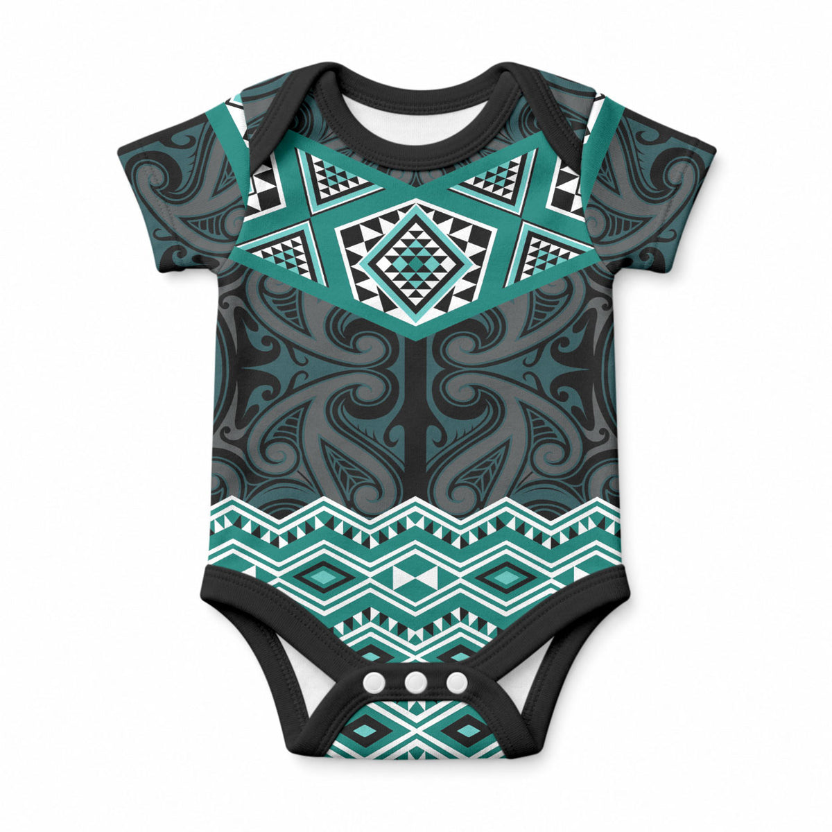 New Zealand Aotearoa Baby Onesie Turquoise Taniko Art Maori Pattern LT05 Turquoise - Polynesian Pride
