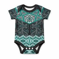 New Zealand Aotearoa Baby Onesie Turquoise Taniko Art Maori Pattern LT05 Turquoise - Polynesian Pride