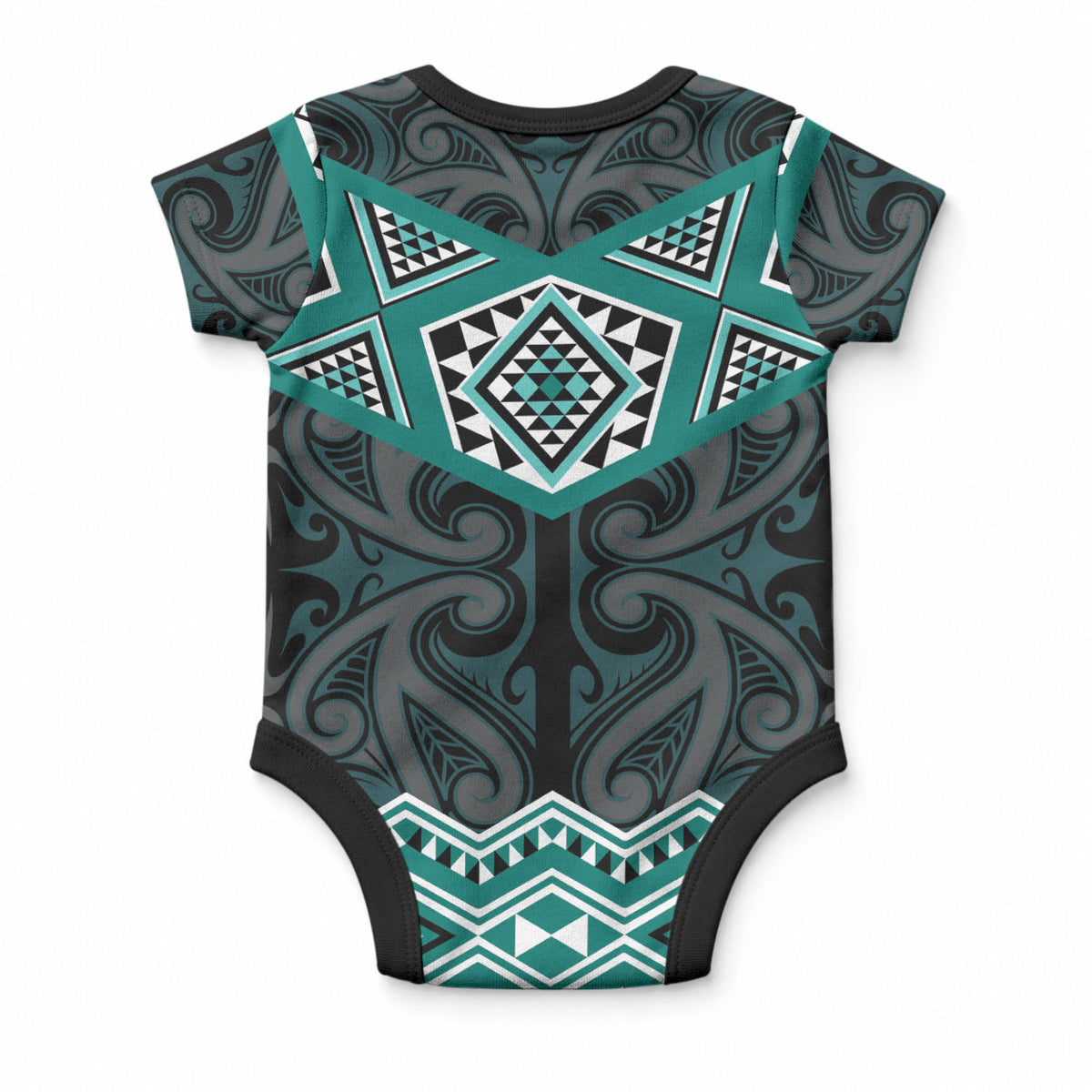 New Zealand Aotearoa Baby Onesie Turquoise Taniko Art Maori Pattern LT05 - Polynesian Pride