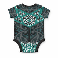 New Zealand Aotearoa Baby Onesie Turquoise Taniko Art Maori Pattern LT05 - Polynesian Pride