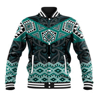 New Zealand Aotearoa Baseball Jacket Turquoise Taniko Art Maori Pattern LT05 Unisex Turquoise - Polynesian Pride
