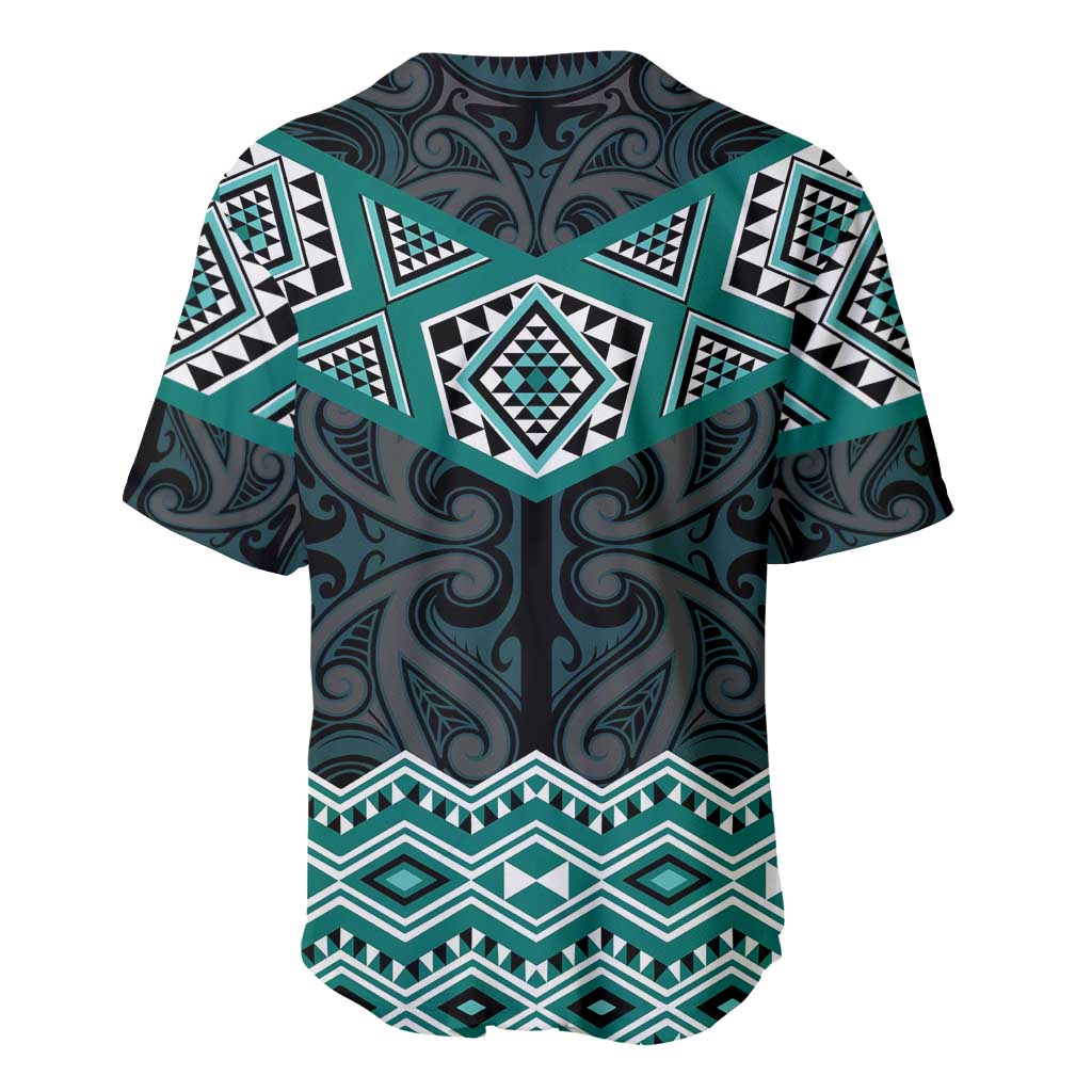 New Zealand Aotearoa Baseball Jersey Turquoise Taniko Art Maori Pattern LT05 - Polynesian Pride