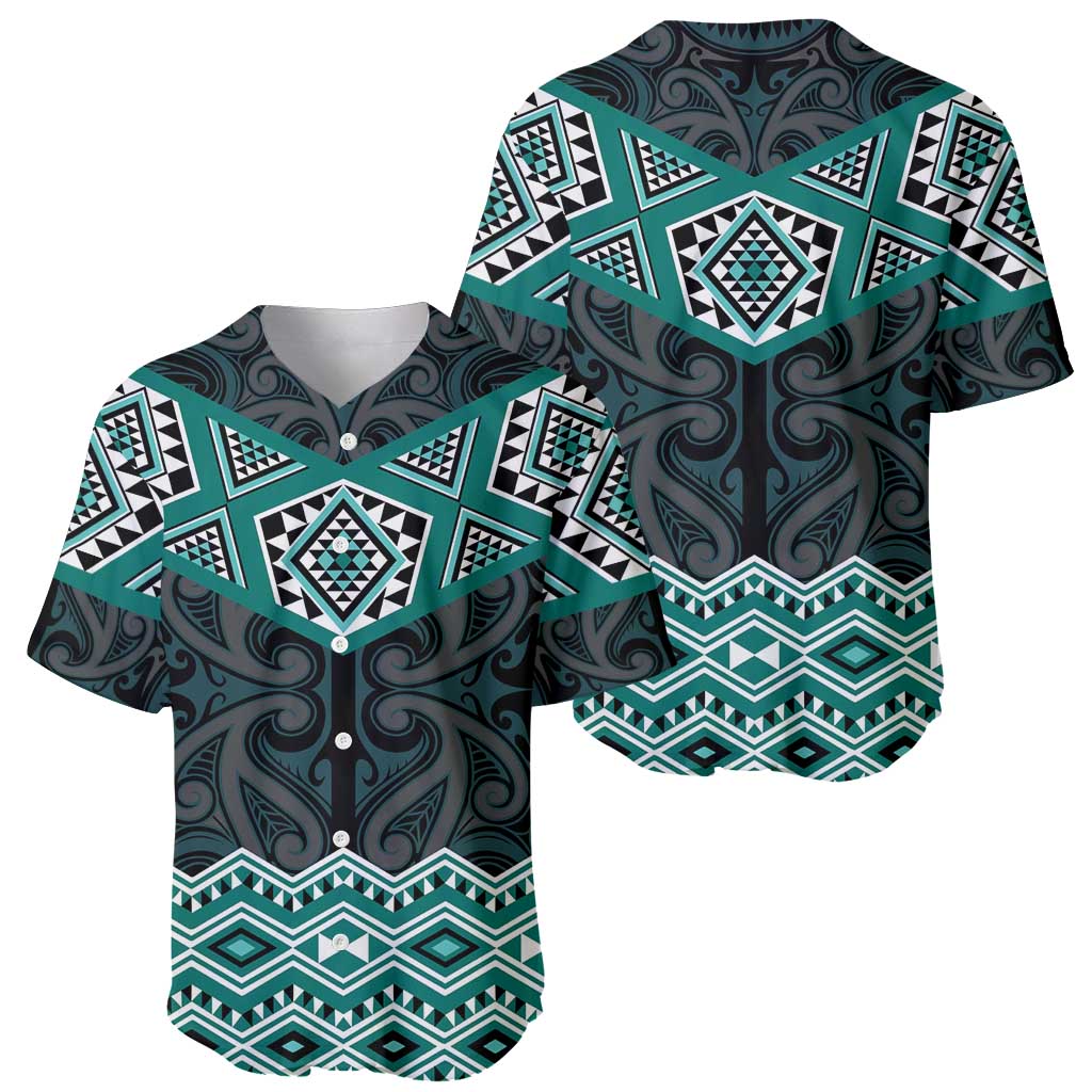 New Zealand Aotearoa Baseball Jersey Turquoise Taniko Art Maori Pattern LT05 - Polynesian Pride