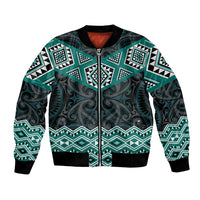 New Zealand Aotearoa Bomber Jacket Turquoise Taniko Art Maori Pattern LT05 Unisex Turquoise - Polynesian Pride