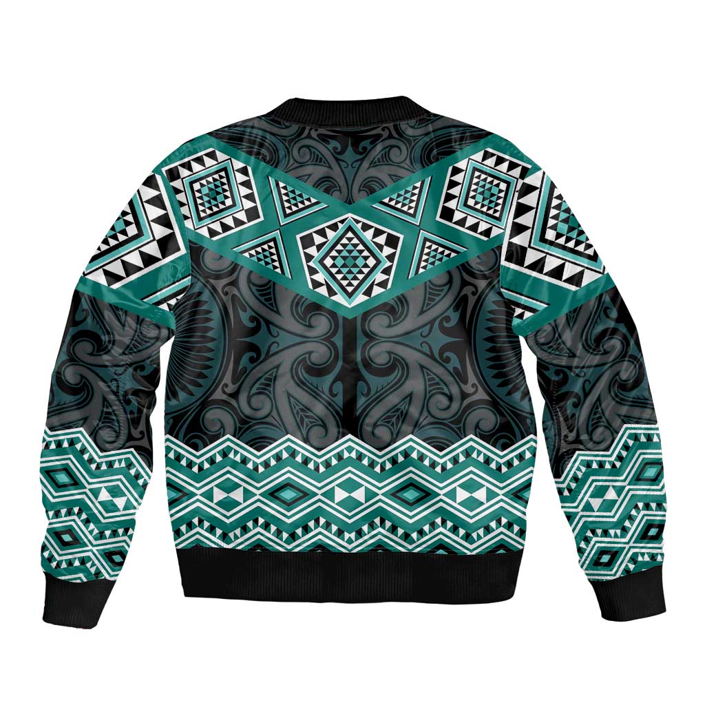 New Zealand Aotearoa Bomber Jacket Turquoise Taniko Art Maori Pattern LT05 - Polynesian Pride