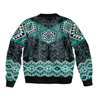 New Zealand Aotearoa Bomber Jacket Turquoise Taniko Art Maori Pattern LT05 - Polynesian Pride
