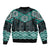 New Zealand Aotearoa Bomber Jacket Turquoise Taniko Art Maori Pattern