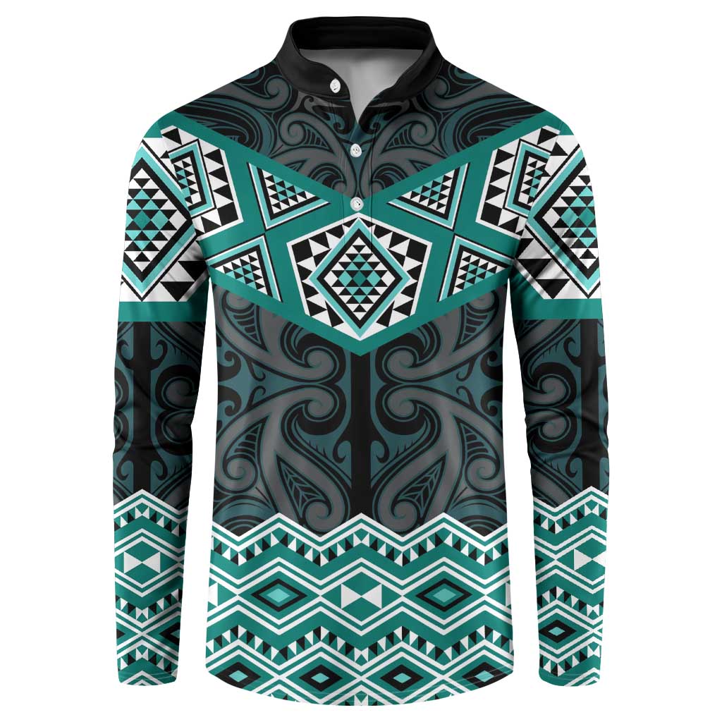 New Zealand Aotearoa Button Sweatshirt Turquoise Taniko Art Maori Pattern LT05 Turquoise - Polynesian Pride