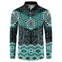New Zealand Aotearoa Button Sweatshirt Turquoise Taniko Art Maori Pattern LT05 Turquoise - Polynesian Pride
