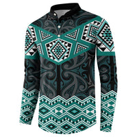 New Zealand Aotearoa Button Sweatshirt Turquoise Taniko Art Maori Pattern LT05 - Polynesian Pride