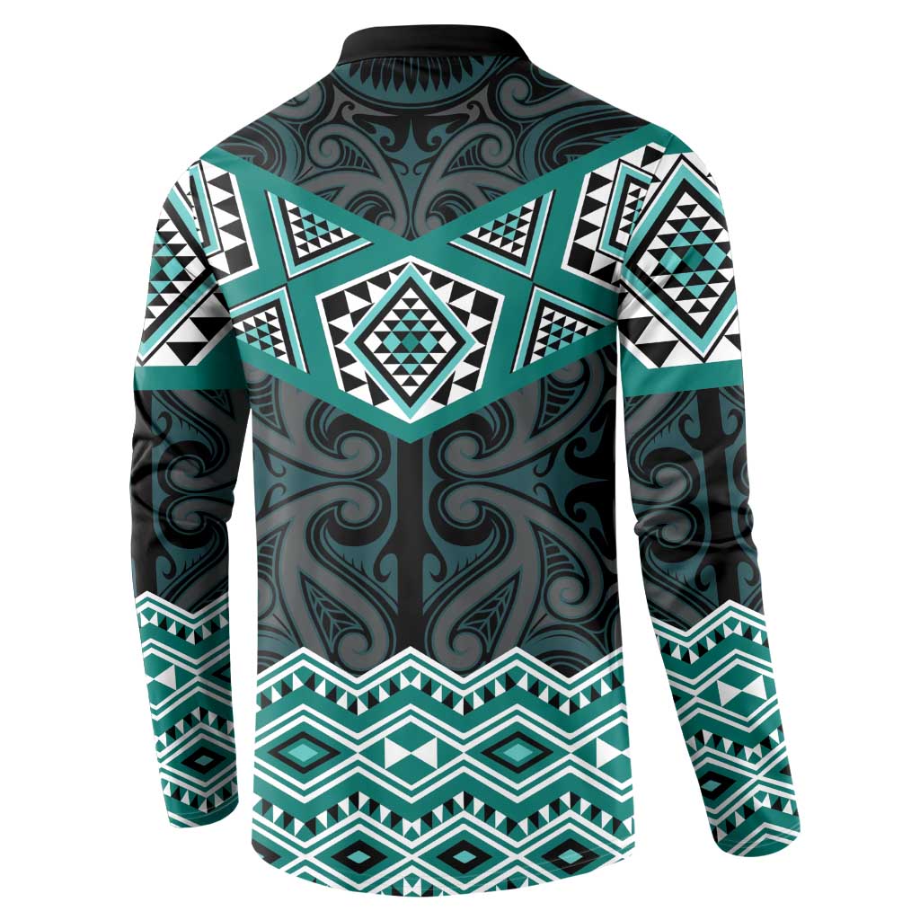 New Zealand Aotearoa Button Sweatshirt Turquoise Taniko Art Maori Pattern LT05 - Polynesian Pride