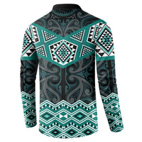 New Zealand Aotearoa Button Sweatshirt Turquoise Taniko Art Maori Pattern LT05 - Polynesian Pride