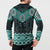 New Zealand Aotearoa Button Sweatshirt Turquoise Taniko Art Maori Pattern