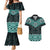 New Zealand Aotearoa Couples Matching Mermaid Dress and Hawaiian Shirt Turquoise Taniko Art Maori Pattern