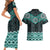 New Zealand Aotearoa Couples Matching Short Sleeve Bodycon Dress and Hawaiian Shirt Turquoise Taniko Art Maori Pattern