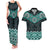 New Zealand Aotearoa Couples Matching Tank Maxi Dress and Hawaiian Shirt Turquoise Taniko Art Maori Pattern