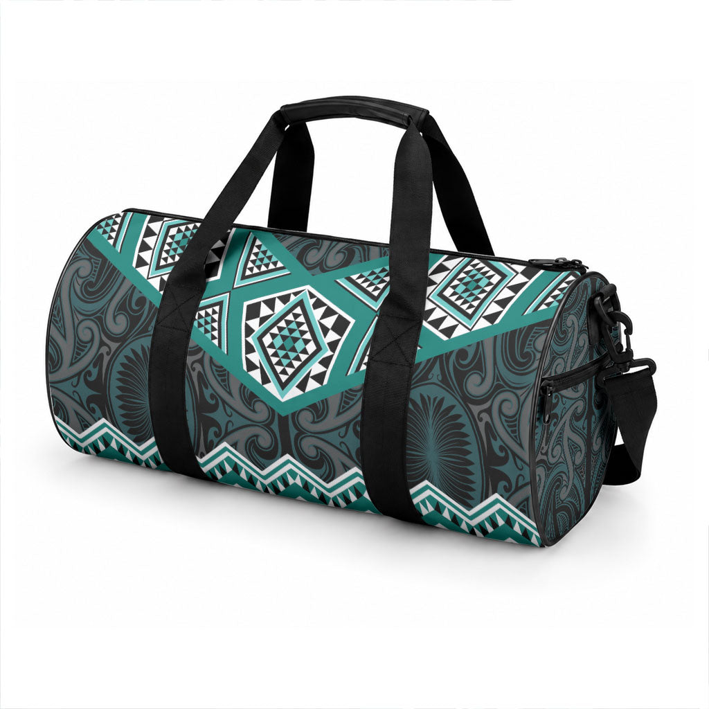 New Zealand Aotearoa Duffle Bag Turquoise Taniko Art Maori Pattern LT05 - Polynesian Pride