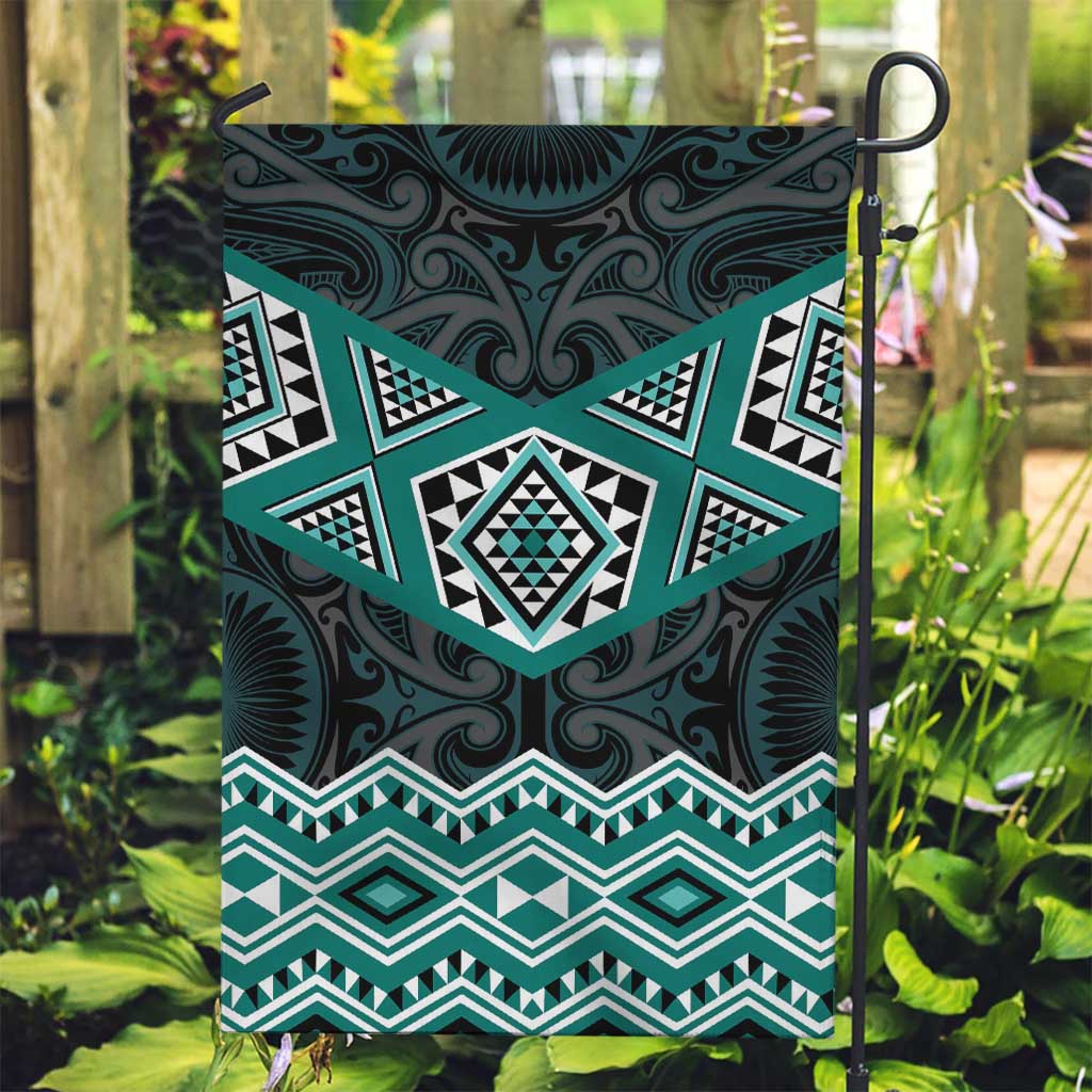New Zealand Aotearoa Garden Flag Turquoise Taniko Art Maori Pattern LT05 Garden Flag Turquoise - Polynesian Pride