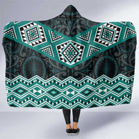 New Zealand Aotearoa Hooded Blanket Turquoise Taniko Art Maori Pattern LT05 One Size Turquoise - Polynesian Pride