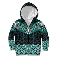 New Zealand Aotearoa Kid Hoodie Turquoise Taniko Art Maori Pattern LT05 Zip Hoodie Turquoise - Polynesian Pride