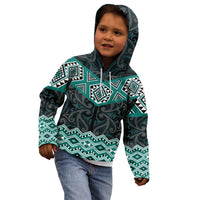 New Zealand Aotearoa Kid Hoodie Turquoise Taniko Art Maori Pattern LT05 - Polynesian Pride