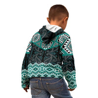 New Zealand Aotearoa Kid Hoodie Turquoise Taniko Art Maori Pattern LT05 - Polynesian Pride