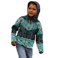 New Zealand Aotearoa Kid Hoodie Turquoise Taniko Art Maori Pattern LT05 - Polynesian Pride