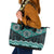 New Zealand Aotearoa Leather Tote Bag Turquoise Taniko Art Maori Pattern