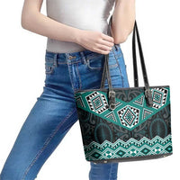 New Zealand Aotearoa Leather Tote Bag Turquoise Taniko Art Maori Pattern LT05 - Polynesian Pride