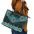 New Zealand Aotearoa Leather Tote Bag Turquoise Taniko Art Maori Pattern